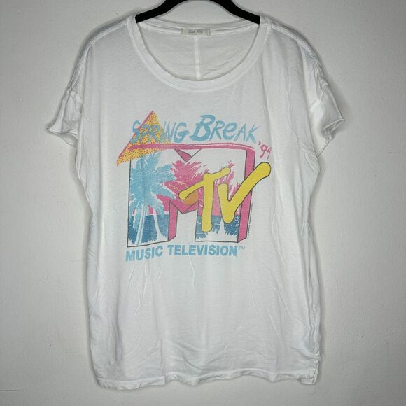 Junkfood Tees White Spring Break '94 MTV Pastel Graphic Short Sleeve Tee Large - Picture 12 of 12